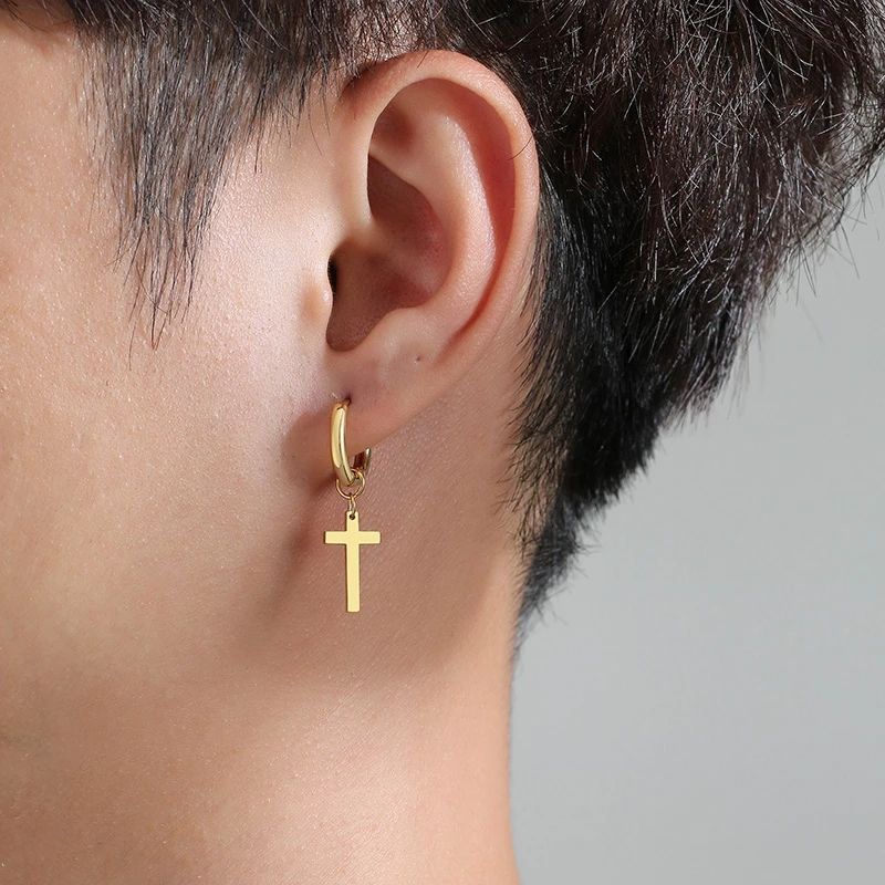 Anting Hoop Gantung Salib Pria Dan Wanita Ala Korea