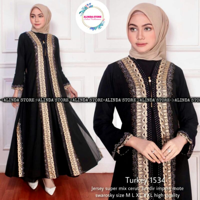 GAMIS ABAYA TURKEY 1534 HITAM JERSEY PREMIUM