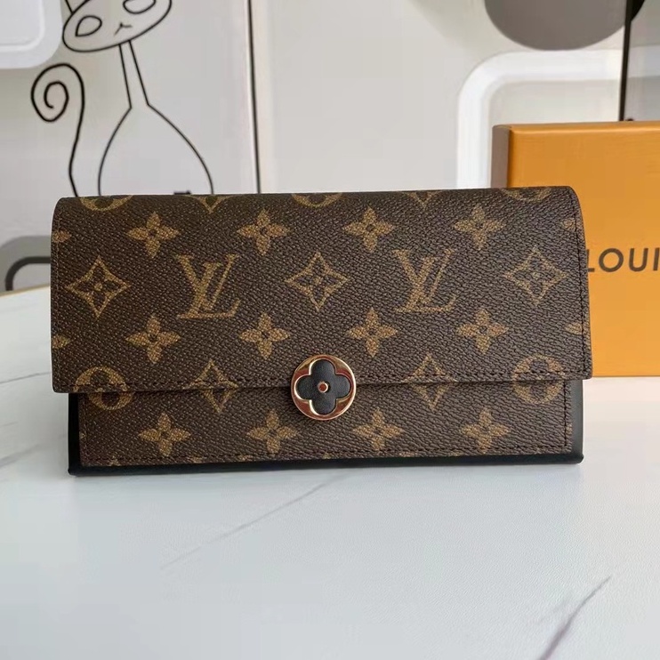 Original (spot + box) LV/Louis Vuitton Black New Women's Wallet (Items with Serial Number) Calfskin 