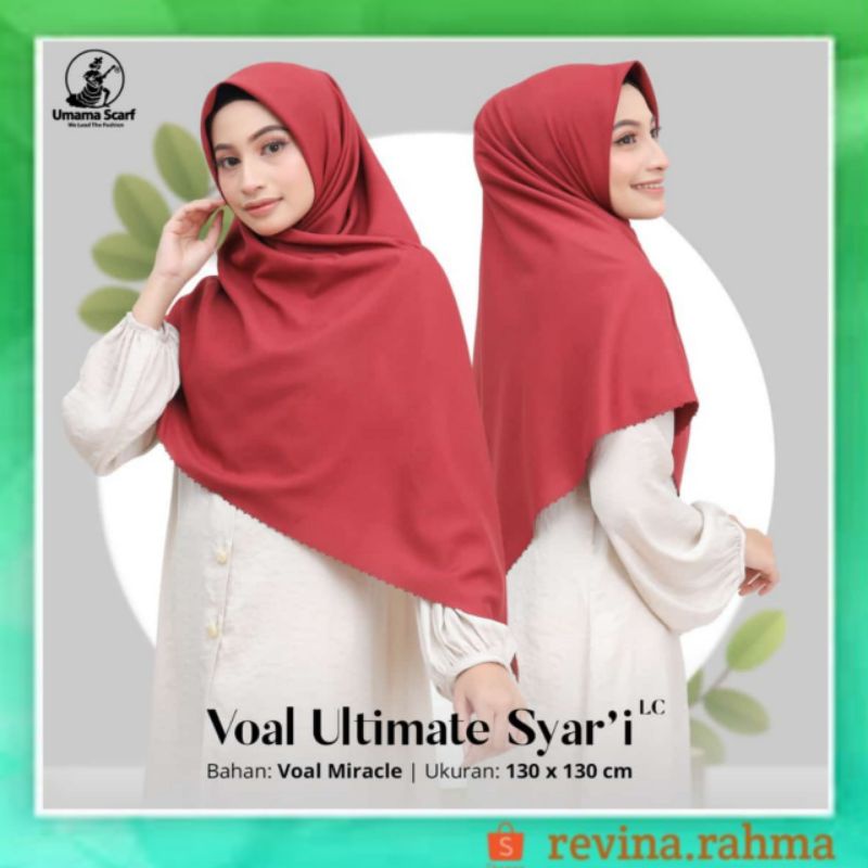 Hijab Segiempat Voal Ultimate Syar'i 130x130cm Umama Scarf bahan halus, Lembut & Adem, Hijab Syari, 