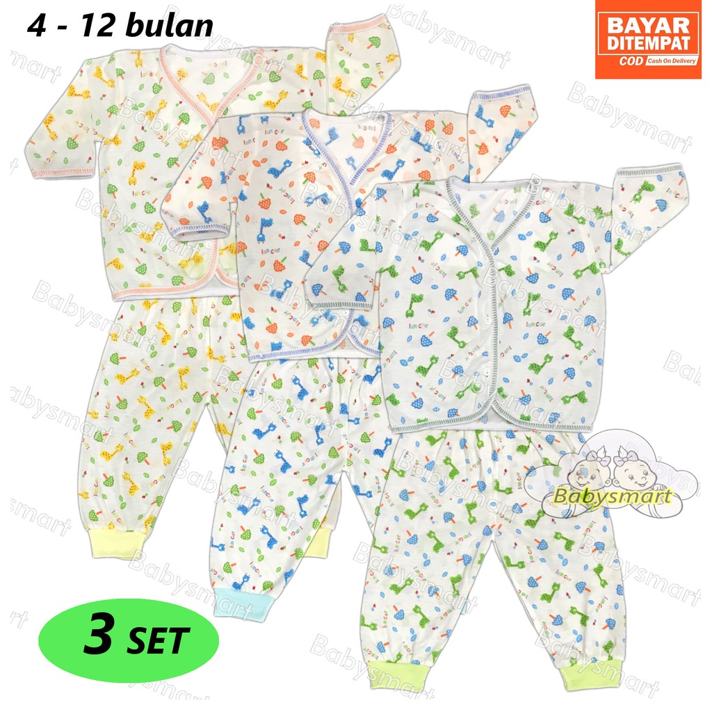 Babysmart - 3 SET Setelan Baju Bayi Panjang+Celana Panjang JUMBO Motif TABUR umur 4 - 12 bulan/baju