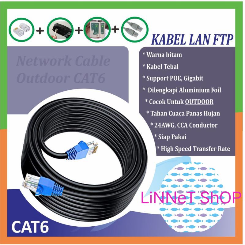 Kabel Lan Cat 6 FTP STP Outdoor Panjang 50 Meter Siap Pakai Cat6 50 M