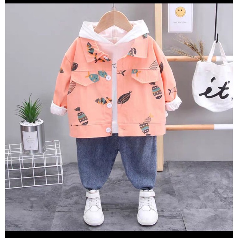 Setelan 3IN 1 hodie anak cowok cewek import / setelan jaket  import size 1-5 tahun