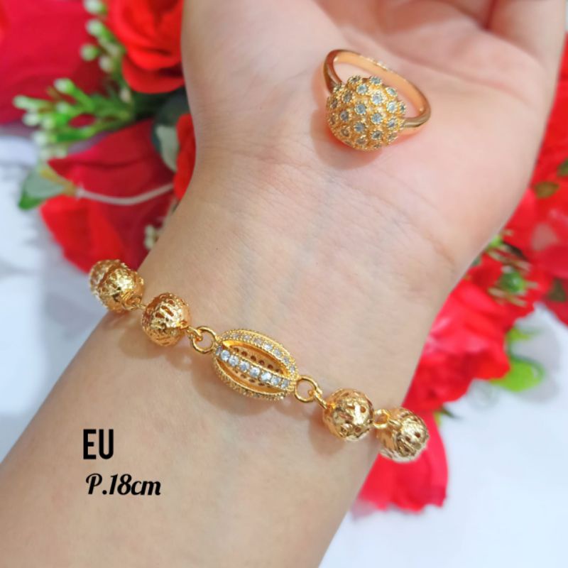 Gelang FREE cincin varian motif Rantai bola ukir dan polos elegan menawan Anti karat {COD}