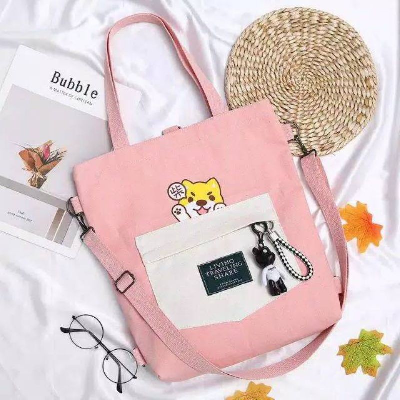 TASMURAH30_Tas Tote KUCING Fashion Bahan Kanvas Ala Korea