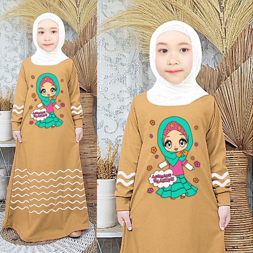 RILLO - Gamis dress anak assalamualaikum usia 3-12 tahun