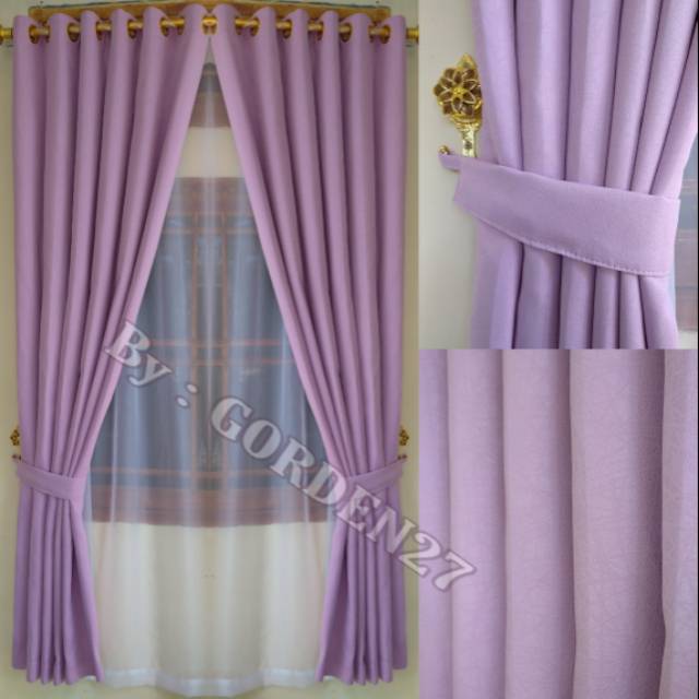 Gorden jendela minimalis polos blackout safron Ungu muda
