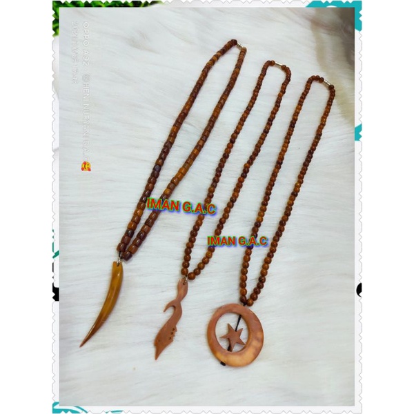 kalung kaokah kaukah asli ecer &amp; grosir/kalung kayu kokah full motif kujang motif taring bulanbintang