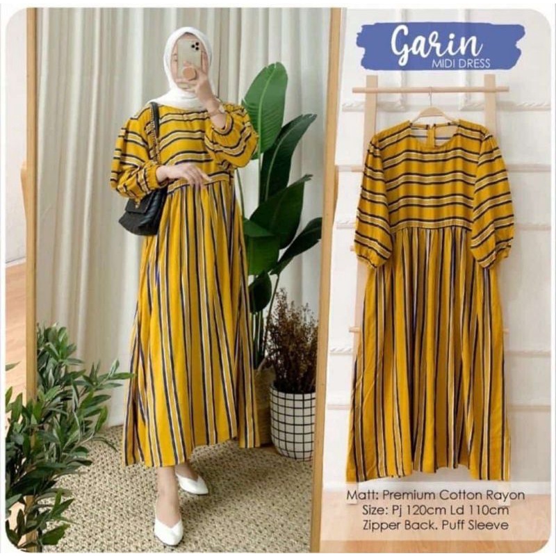 MIDI DRESS KOREA GARIN MIDI DRESS MOELA LONG TUNIK REMAJA GARIS SALUR