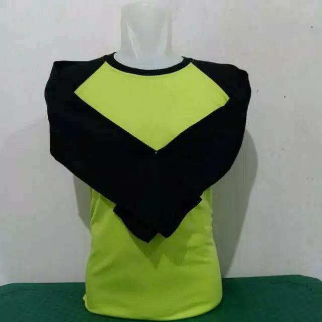 KAOS POLOS RAGLAN LENGAN PANJANG HIJAU STABILO COMBINASI HITAM