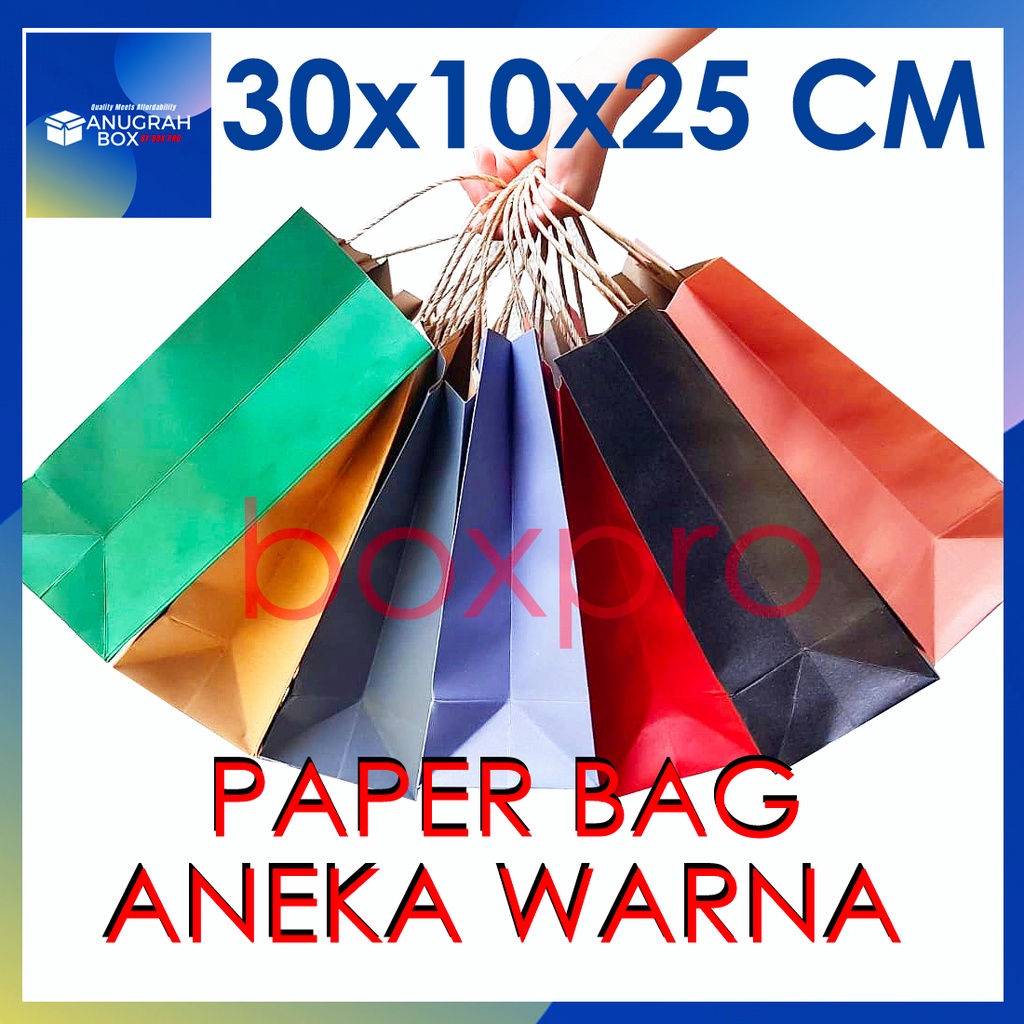 

Paperbag Paper bag polos coklat merah biru hitam hijau abu pink 30x10x25 cm