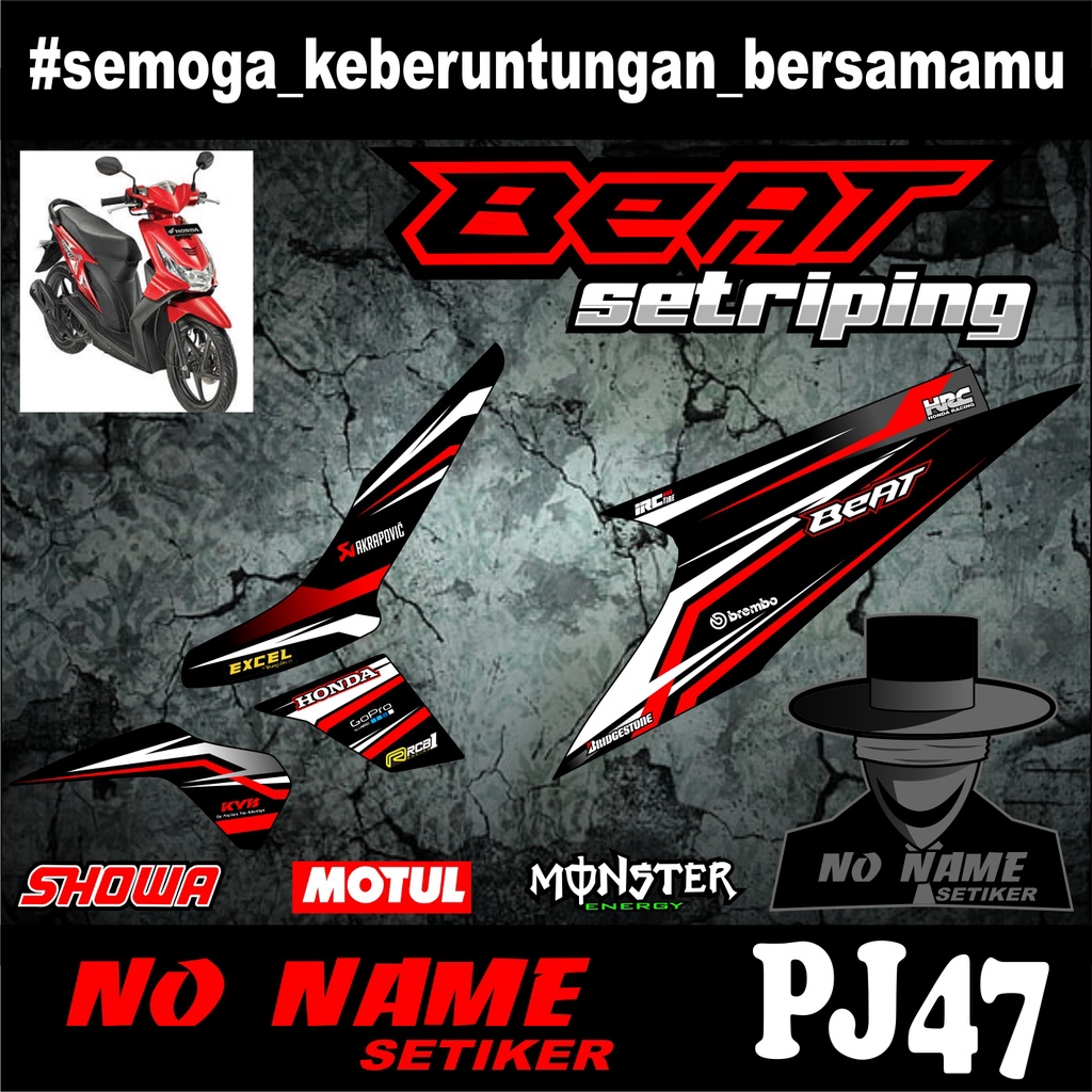 Striping Beat Karbu 2008 2009 2010 2011 2012 (pj47) Variasi Sticker Stiker Skotlet Motor Scotlite List