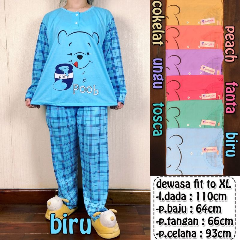 PIYAMA CEWEK BAHAN KAOS TANGAN PANJANG FIT LD 110