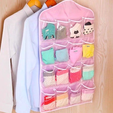 (Hello Girl) D35 Pouch Hanging Organizer 16 Sekat Tempat Celana Dalam Gantung Storage import