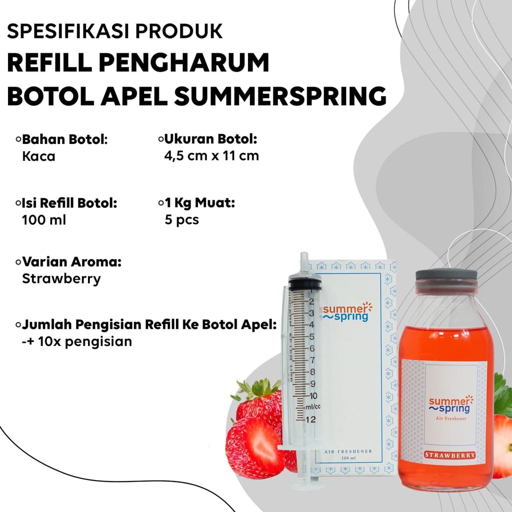 Parfum Mobil Pengharum Ruangan Pewangi Kamar Tidur Harum Summer Spring | Refill Apel | Strawberry