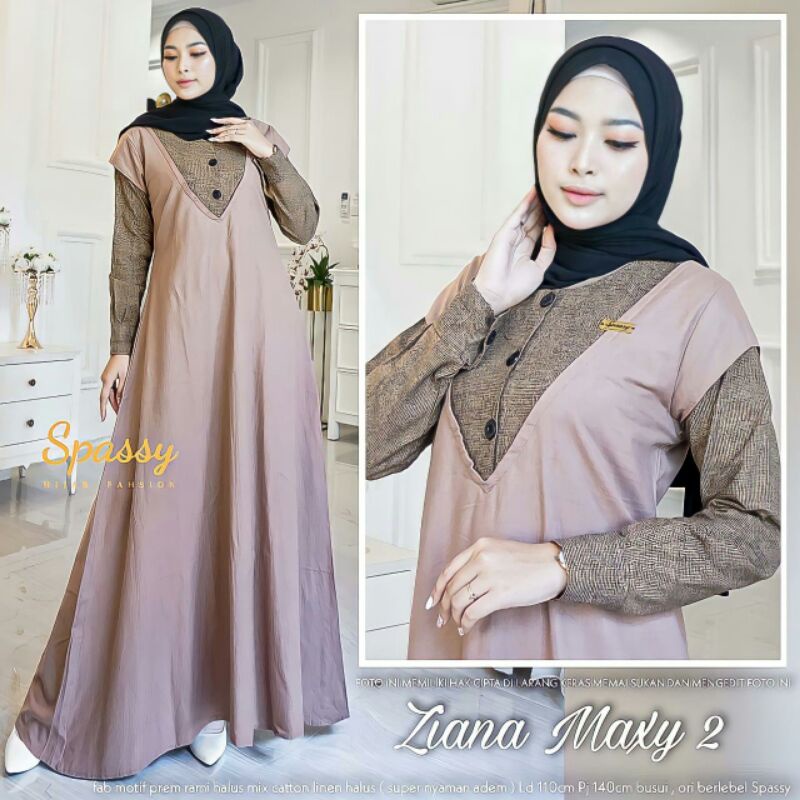 (Bisa cod) Ziana Maxy Ori Berlabel Spassy Hijab Fashion Gamis Super Nyaman dan Adem Busui Friendly