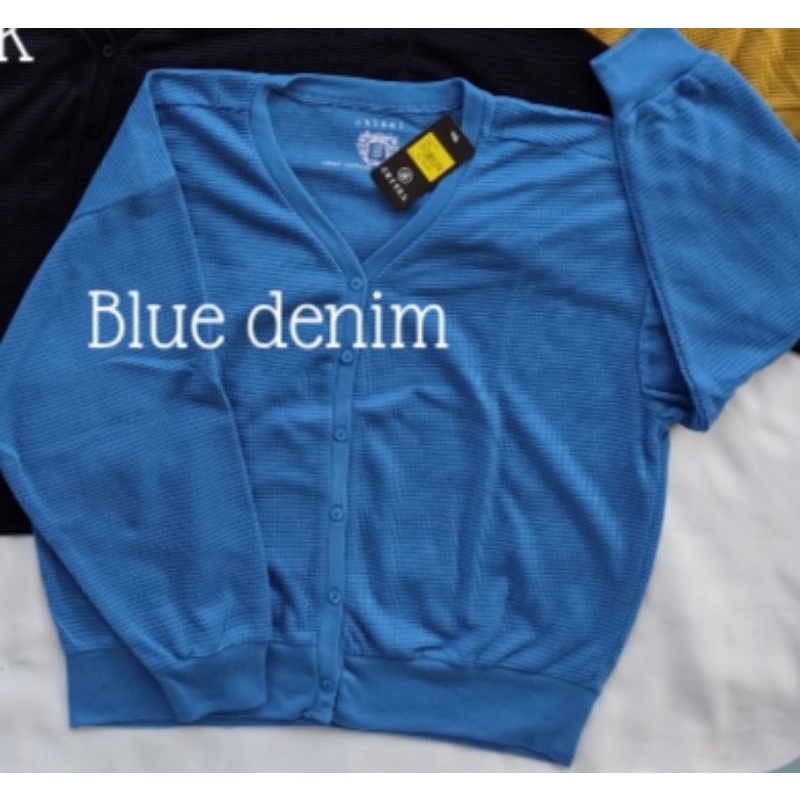 Cardigan wanita Phenomenal branded I Outer I Cardi waffle I Cardy rajut I Kardigan halus premium-Blue denim