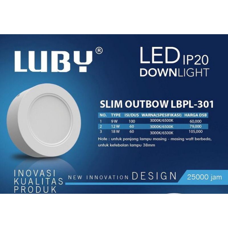 Downlight/Panellight LED Slim Outbow LBPL-301 Luby Berkualitas SNI