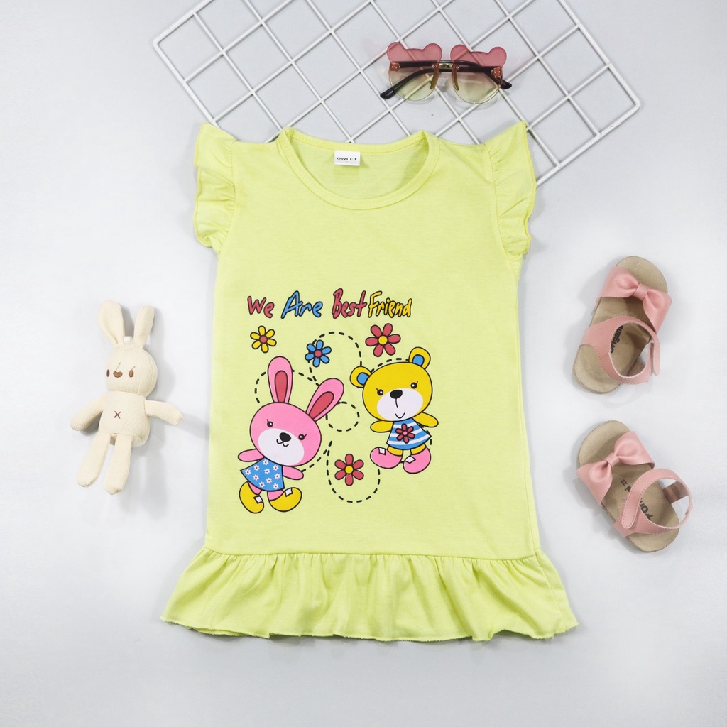 owlet - Dress ruffle anak / daster anak / dress gambar kartun (1-6 tahun)