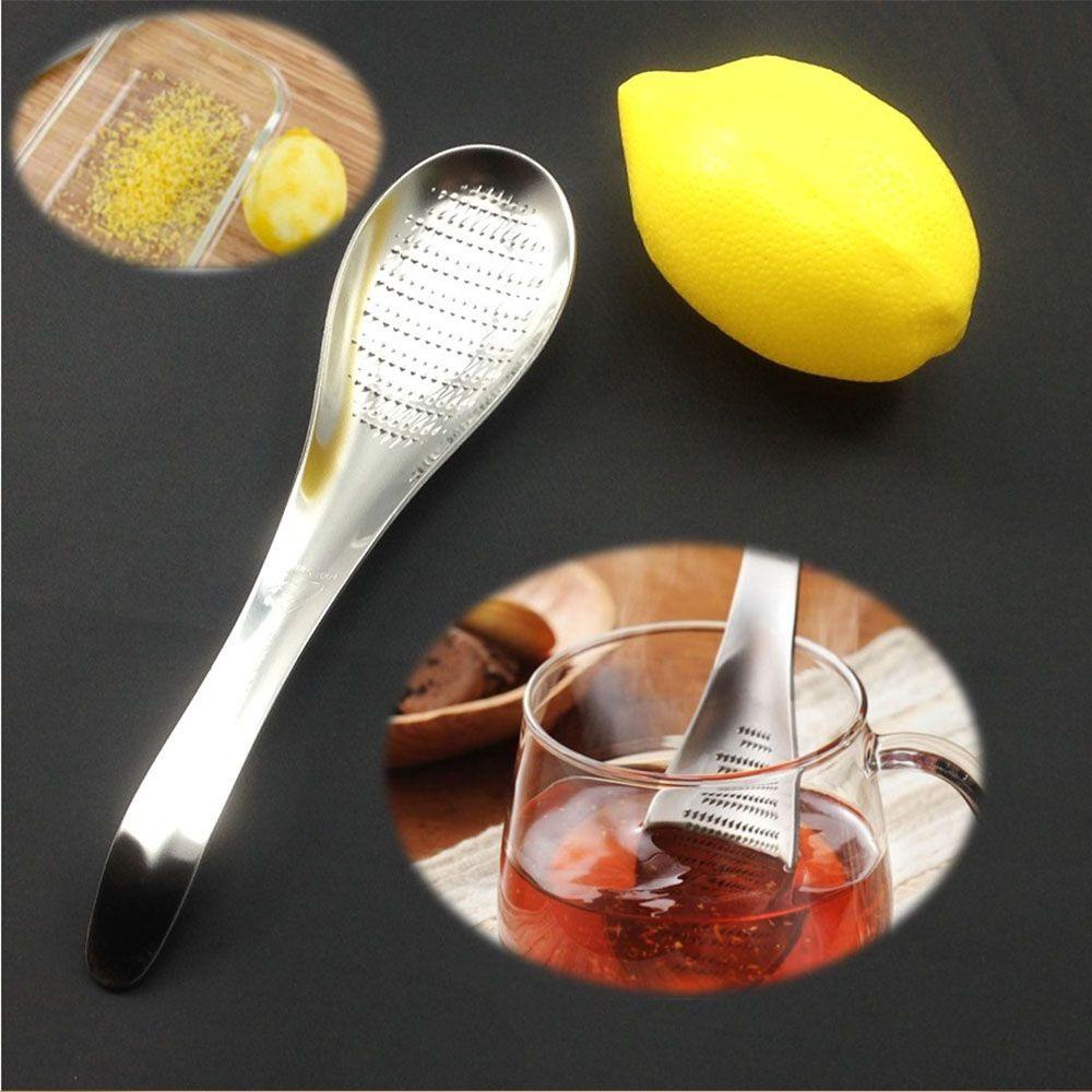 [Elegan] Lemon Zester Mixer Silver Berguna Bentuk Sendok 1PC Stainless Steel Jahe Grater Wasabi Garlic Tahan Lama Parutan Keju Mixing Spoon