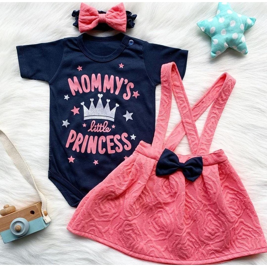 Baju setelan jumper rok overall bandana lucu pergi fashion anak bayi cewek perempuan murah -mom