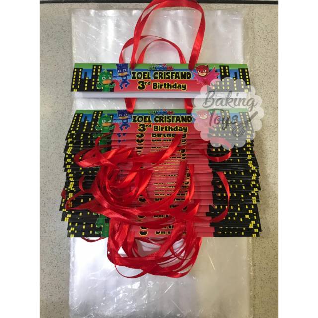 

Label Goodie Bags Birthday / Kantong Plastik Snack Souvenir / Hampers / Nasi Kotak - PJ Mask