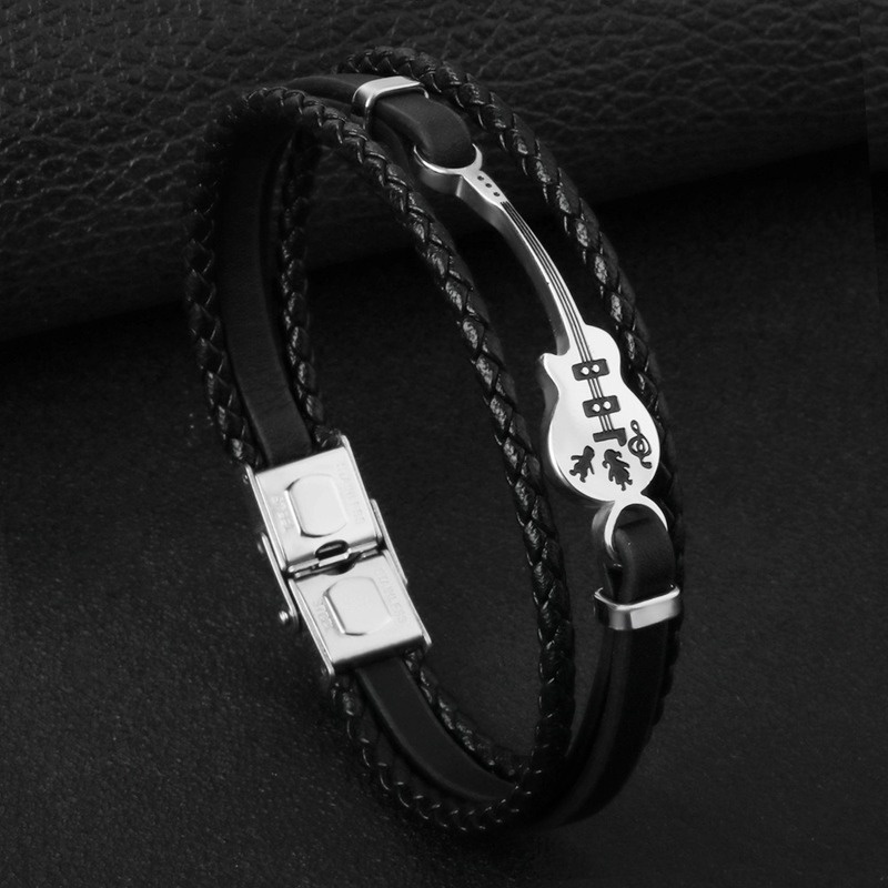 [Z H Jewelry] Vintage Pria Fashion Gitar Gelang Kulit Hip Hop Pesta Perhiasan Aksesoris