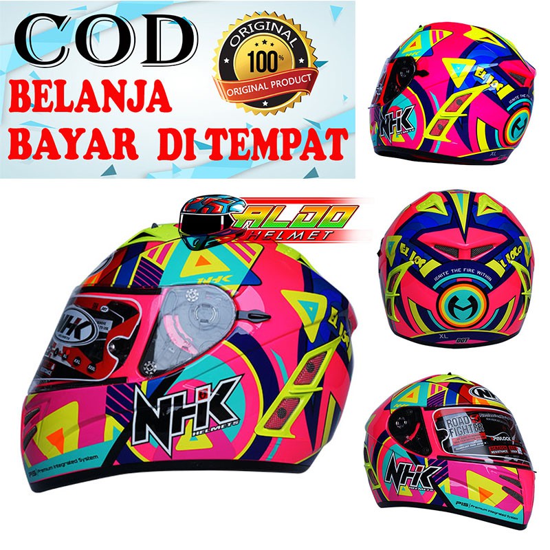 BEST SELLER NHK TERMINATOR MOTIF PIGMNET PINK FLUO ORIGINAL HELM SNI FULL FACE TERMURAH
