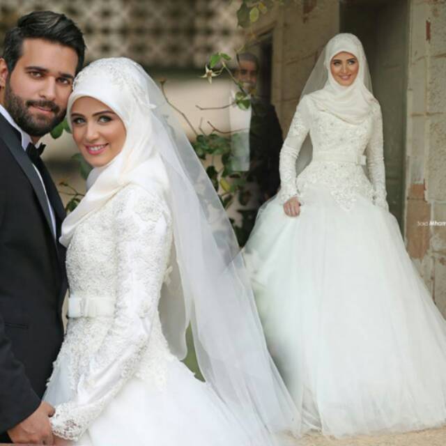 Gaun Pengantin Muslimah  / gaun saja   dengan   dapat veil  dan kerudung wedding dress  muslim