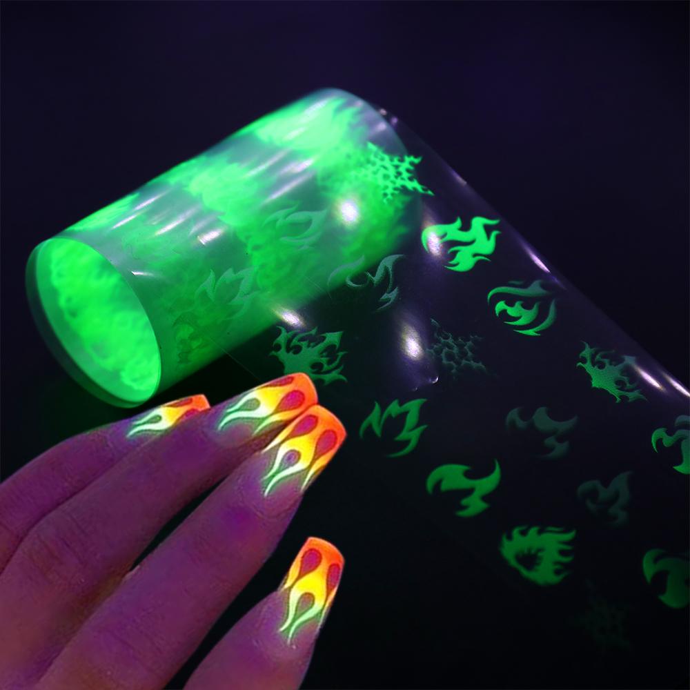 MXBEAUTY Women Neon Flame Nail Foil Sliders Decals Fluorescent Nail Transfer Foil Set Manicure Tool DIY Nail Art Design Nail Art Stickers 10pcs Assorted Stickers Luminous Fire Foil/Multicolor