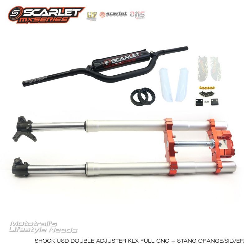 Shock USD SCARLET Double Adjuster KLX Full CNC + Stang Orange/Silver