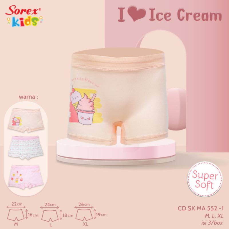 Sorex kids girl MA 552 (motif Ice cream) harga perbiji bukan per pak celana dalam anak perempuan M,L,XL