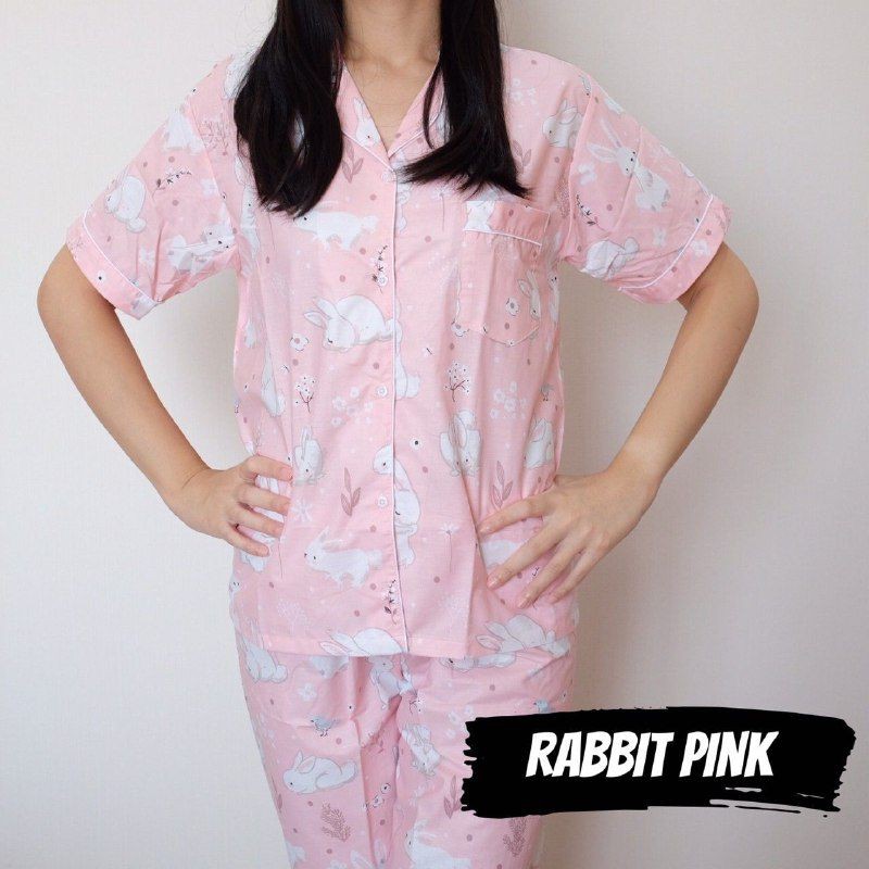 Baju tidur piyama katun wanita dewasa model lengan pendek celana pendek/ lengan pendek celana panjan