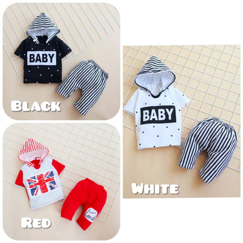 Setelan Baju Bayi laki laki usia 6 bulan - 3 tahun model Hoodie