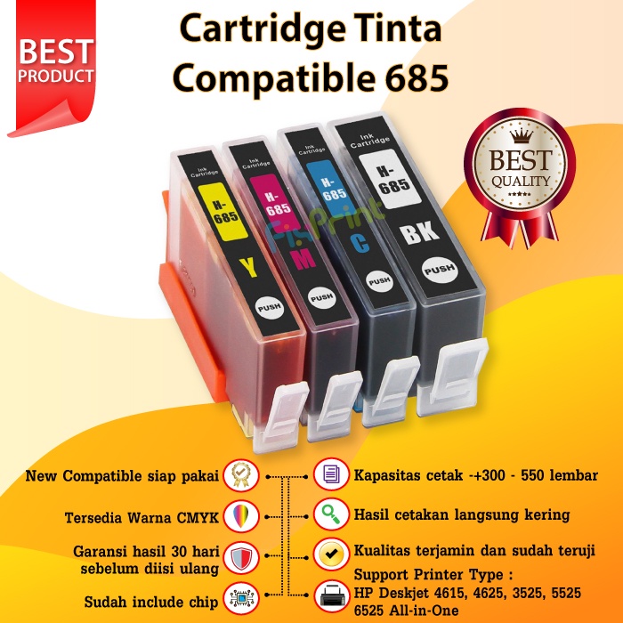 Cartridge Tinta Compatible 685 Printer HP 4615 4625 3525 5525 6525