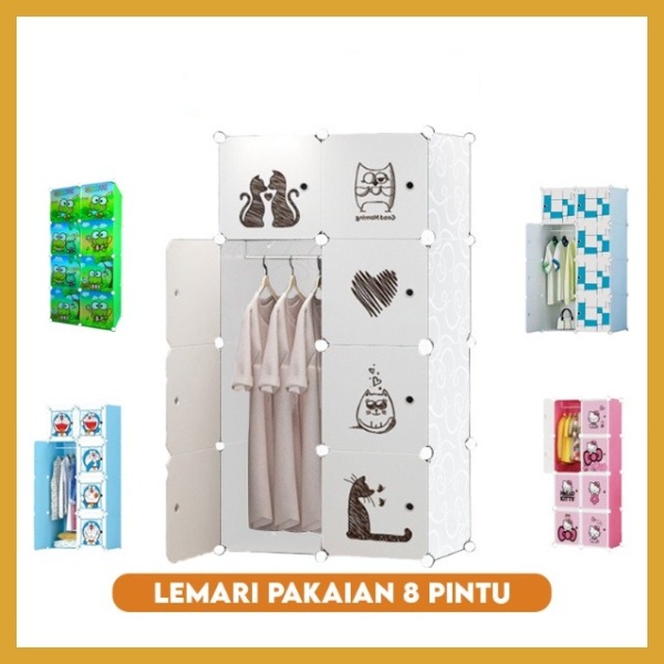 PROMO Lemari Pakaian 8 pintu Lemari PORTABLE Lemari Serbaguna Tempat Penyimpanan Baju -TERMURAH
