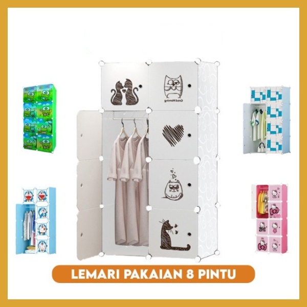 PROMO Lemari Pakaian 8 pintu Lemari PORTABLE Lemari Serbaguna Tempat Penyimpanan Baju -TERMURAH