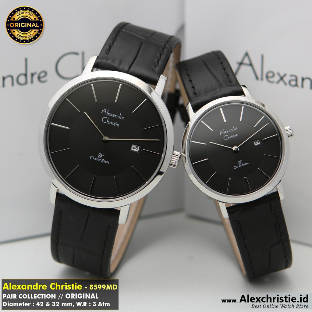 New 2021 - Jam Alexander Christie Couple AC 8599MD Black Silver Original - Simpel, Rapih, Elegan