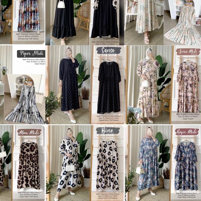 PROMO  Sanso midi dress busui mola katun rayon motif polka long tunik terlaris terbaru [KODE BARU