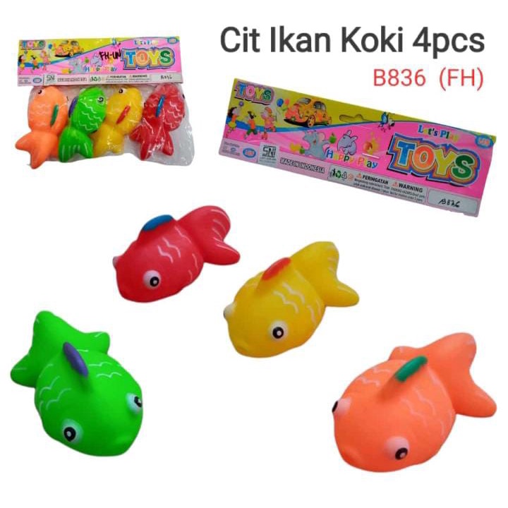 B 836 - Mainan Bayi Saat Mandi Boneka Ikan Koki Karet Cit Encit Isi 4 pc B836