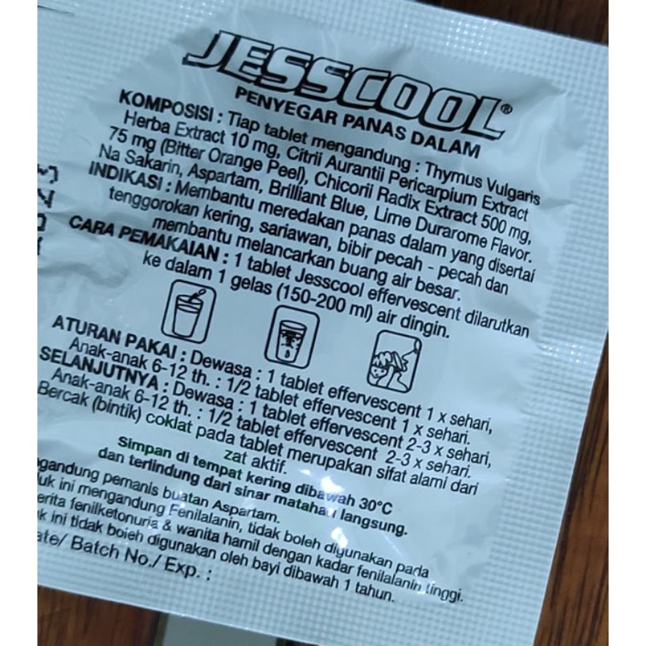 Jesscool 1 Tablet Effervescent / Meredakan Panas Dalam / Sariawan / Bibir Pecah-Pecah / Tenggorakan Kering