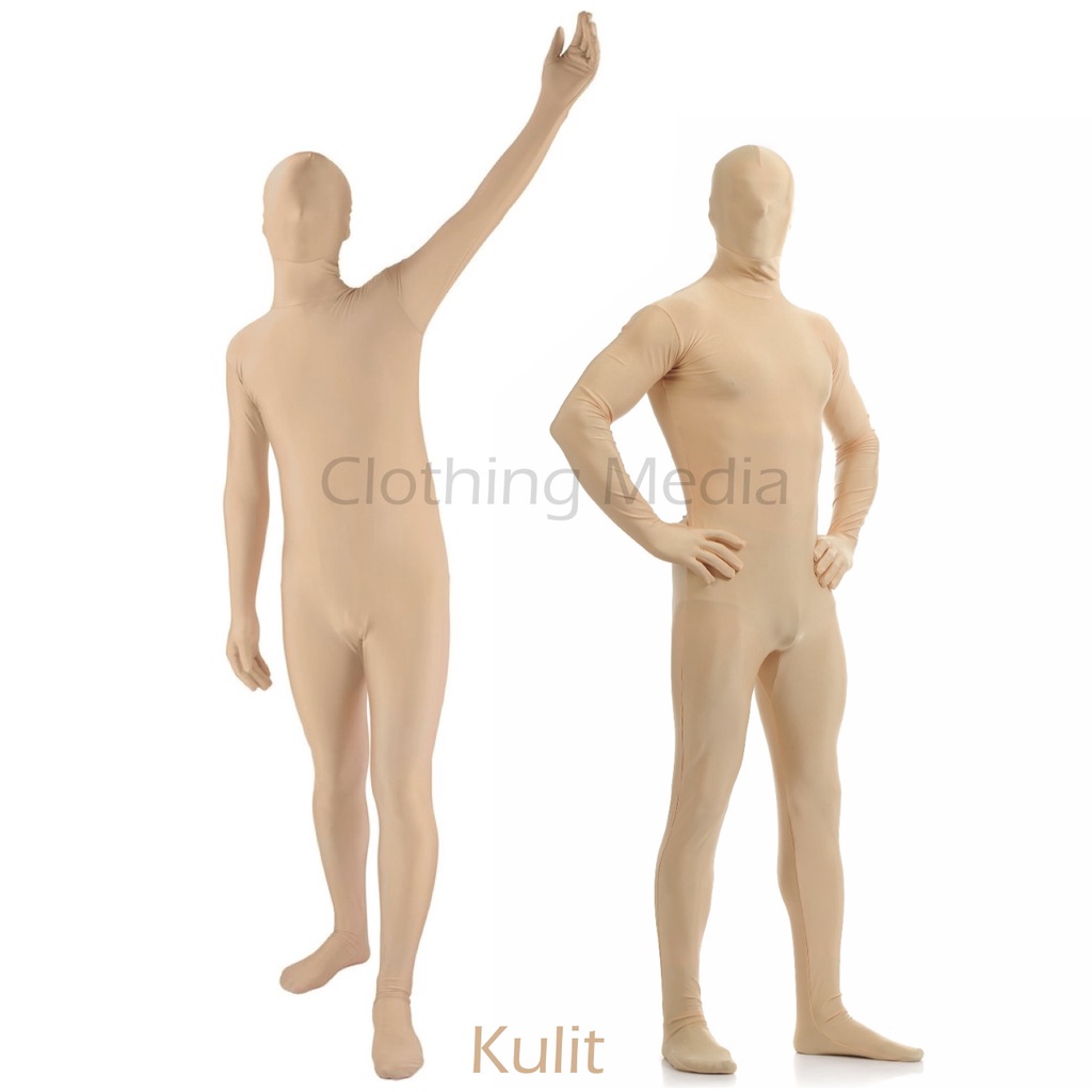 Full Body Zentai Spandex Lycra Kostum Catsuit Unitard Pria Wanita Hood