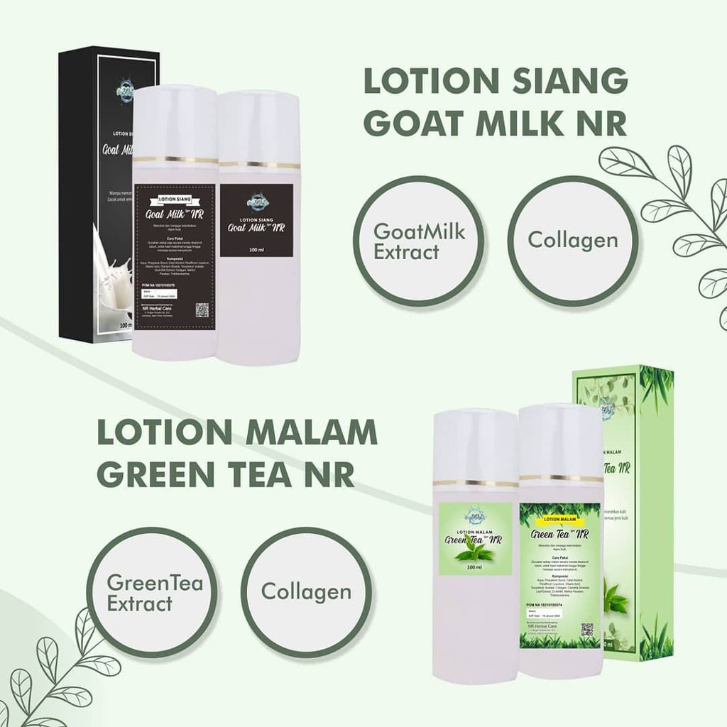 ⭐BAGUS⭐ NR LOTION GREEN TEA / GOAT MILK BPOM | HB Body Lotion Siang & Malam Dosting N203r