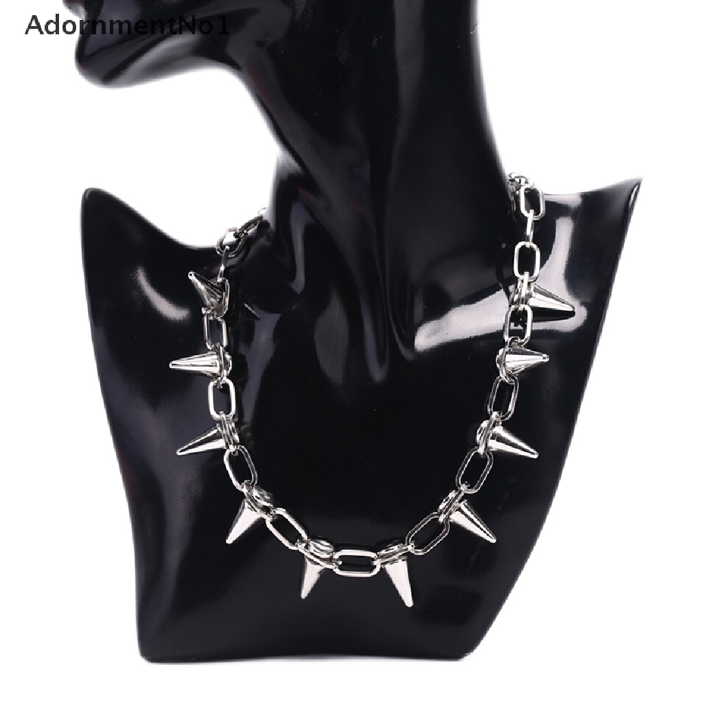 (AdornmentNo1) Kalung Choker Rantai Gaya Punk Rock Aksen Rivet Untuk Perhiasan Wanita