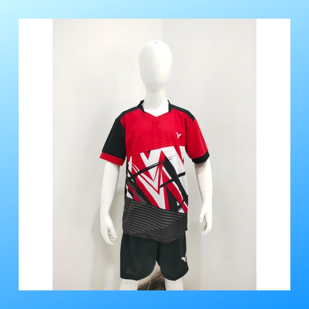 Kaos badminton anak laki-laki jersey bulutangkis baju celana setelan jersy perempuan stelan t-shirt outfit seragam kostum print olahraga casual suit pakaian jarsey oblong apparel sports jersi sudirman thomas uber cup bulu tangkis ST.V138 merah polos