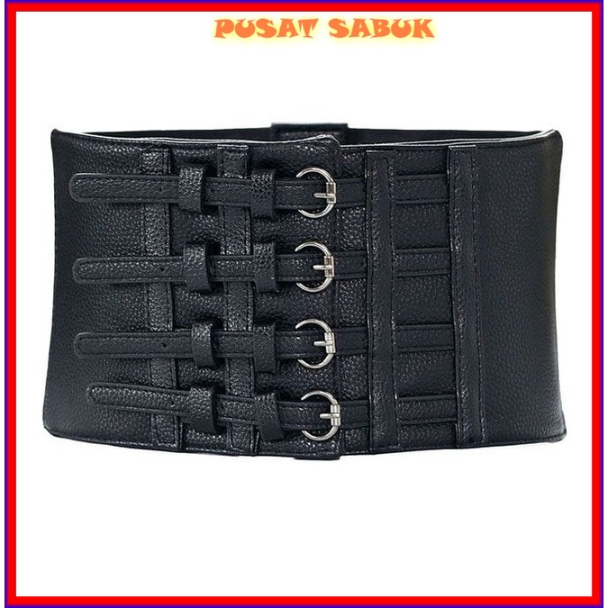 Belt Lebar Gesper Obi Sabuk Wanita Ikat Pinggang Korset Elastis Karet Fashion Cewek Korea Oby Impor Besar Gasper Corset Jumbo Women Big Kekinian Hitam Coklat Kulit Baru Dewasa Melar Jakarta Grosir Surabaya Murah Cantik Modis Kuat