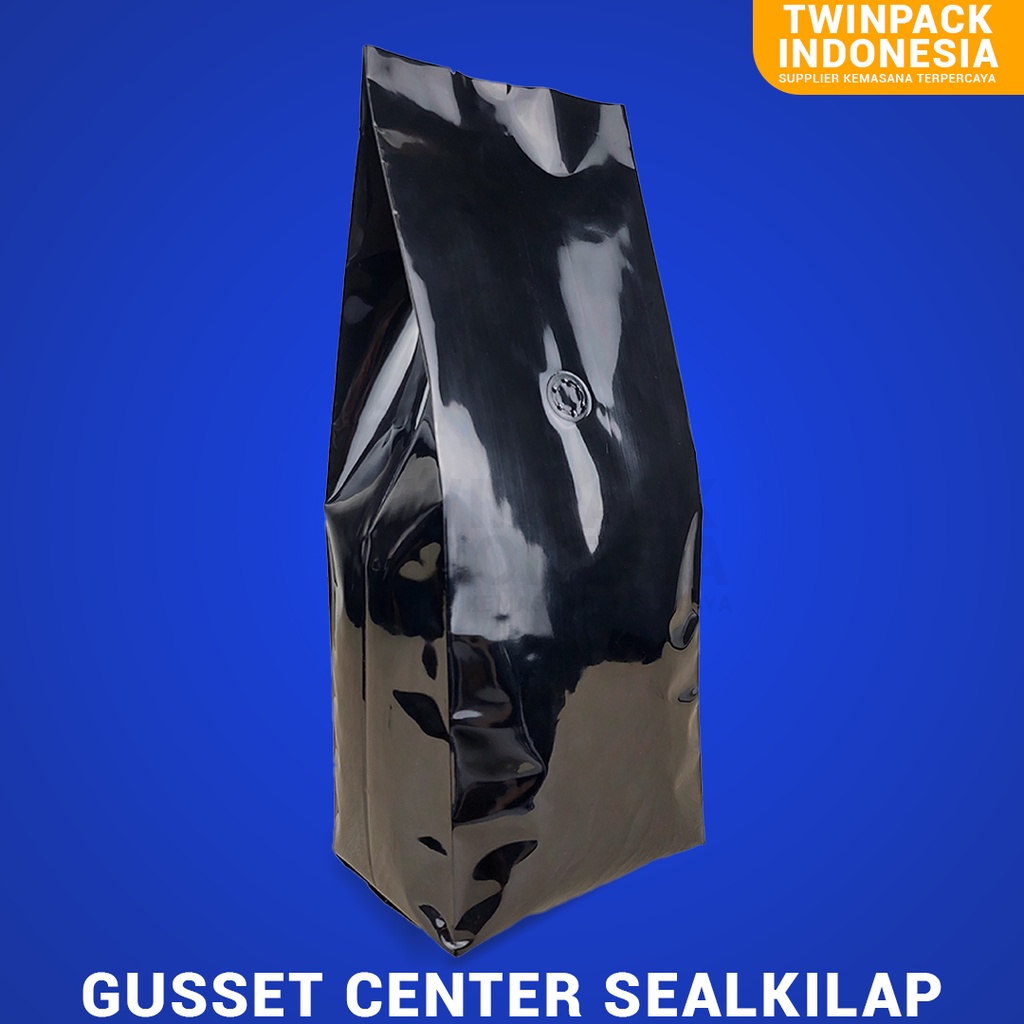 Jual Kemasan Kopi Kg Gusset Alumunium Foil Hitam Kilap Glossy Valve