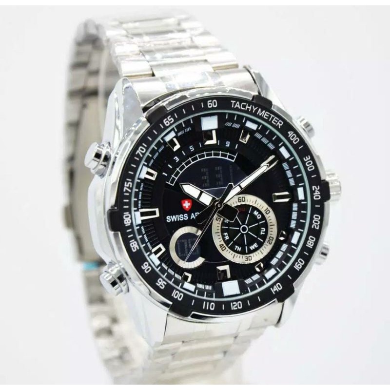 JAM TANGAN DUAL TIME ANALOG DIGITAL STAINLESS STEEL BISA COD