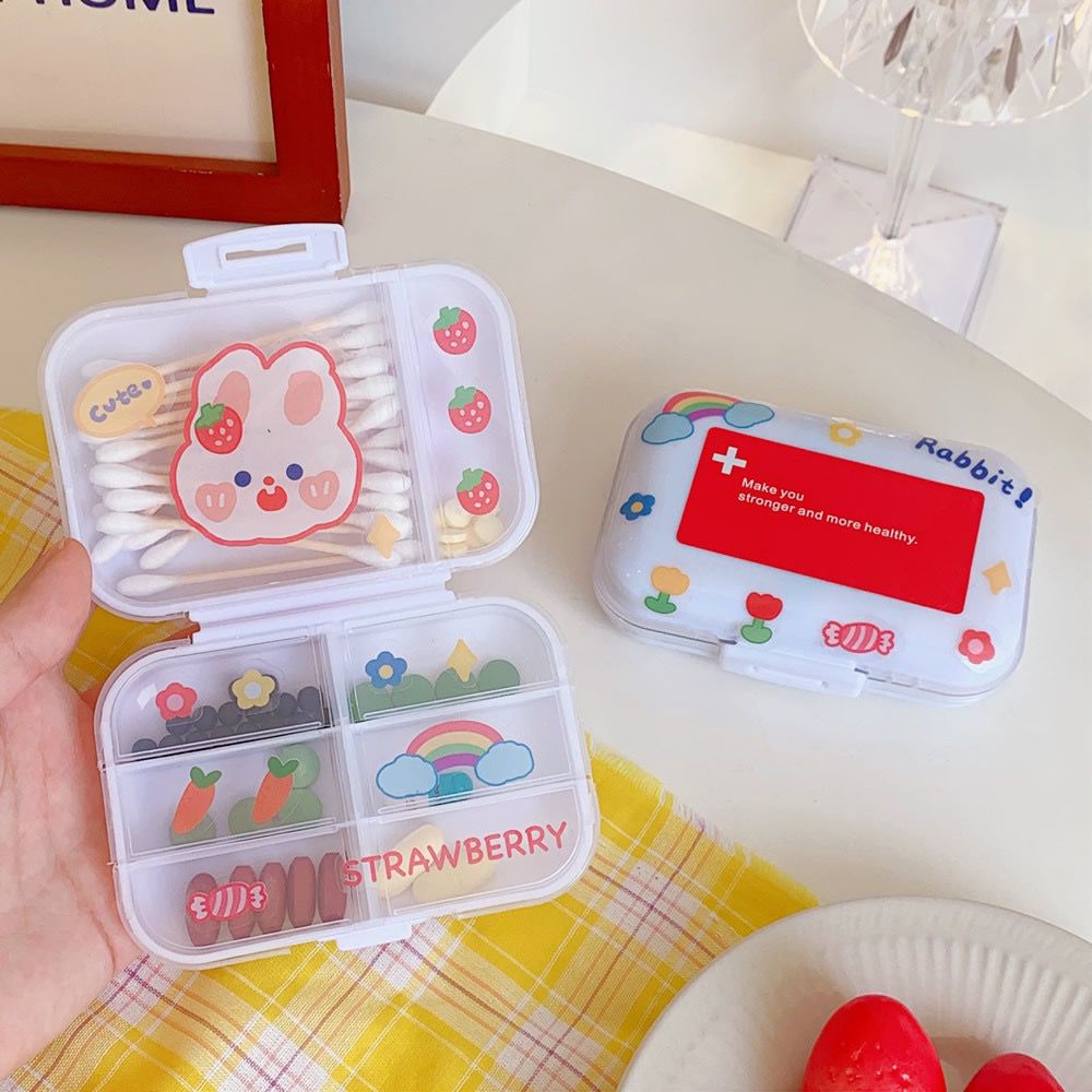 [Littlecrab] Box Obat Organizer Kotak Penyimpanan Medicine 8 Sekat Besar Kecil Multifungsi Aesthetic Flip Open Mini Box Kotak Putih Transparan Unik Stationary Kit Aesthetic Organizer