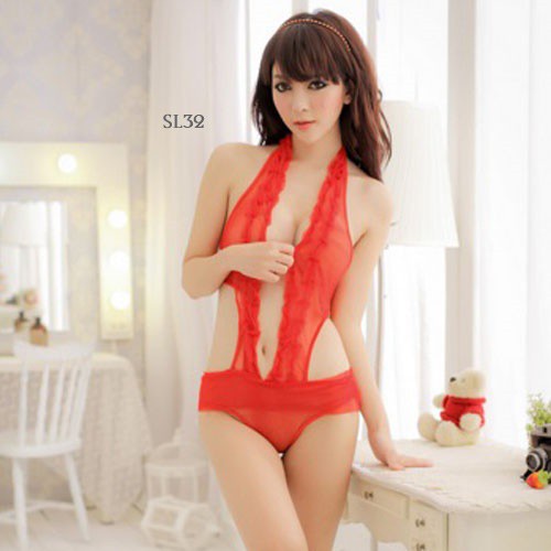 Teddies Lingerie Onepiece Lace Transparan Merah Sl32